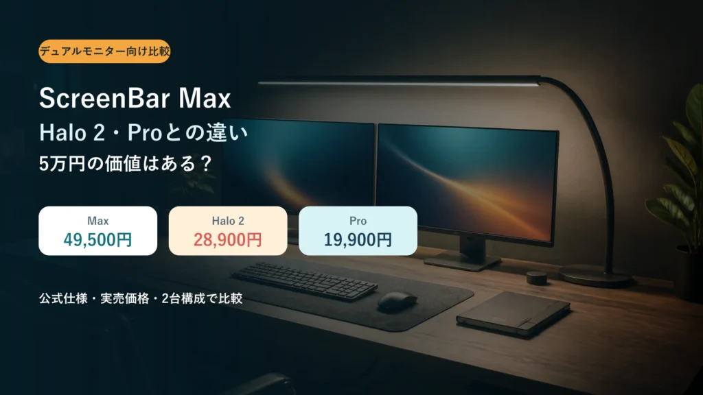ScreenBar Max・Halo 2・Proを比較するデュアルモニター向けデスクライトのイメージ