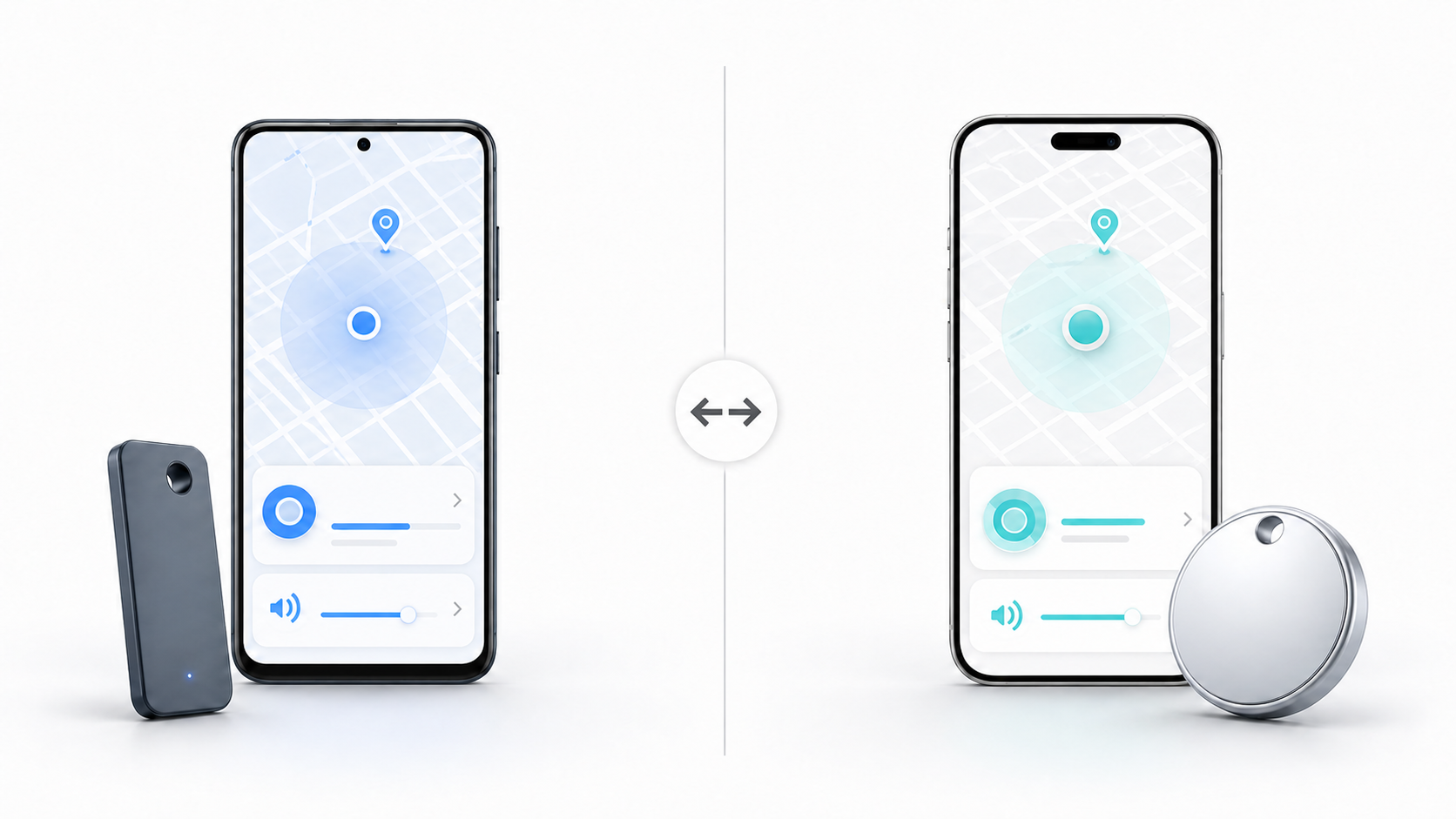Android向けスマートタグとiPhone向けスマートタグを比較するイメージ
