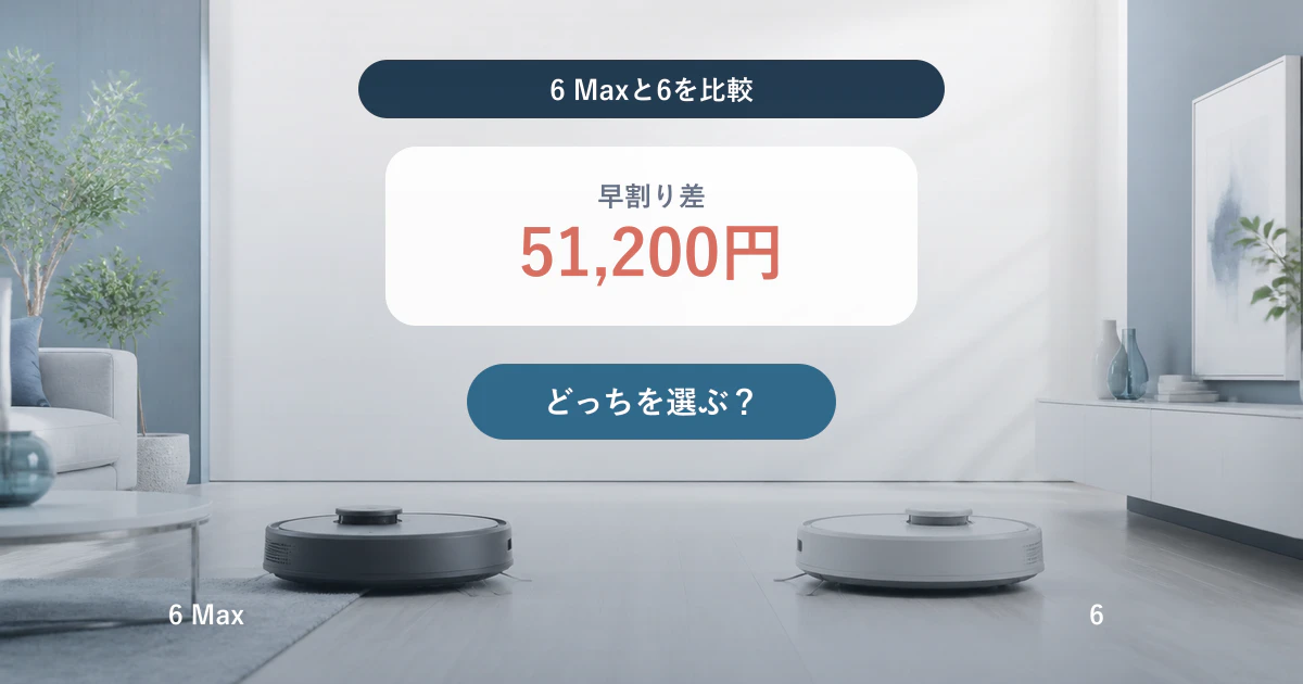 Xiaomi ロボット掃除機 6 Maxと6の早割り価格差を比較するイメージ