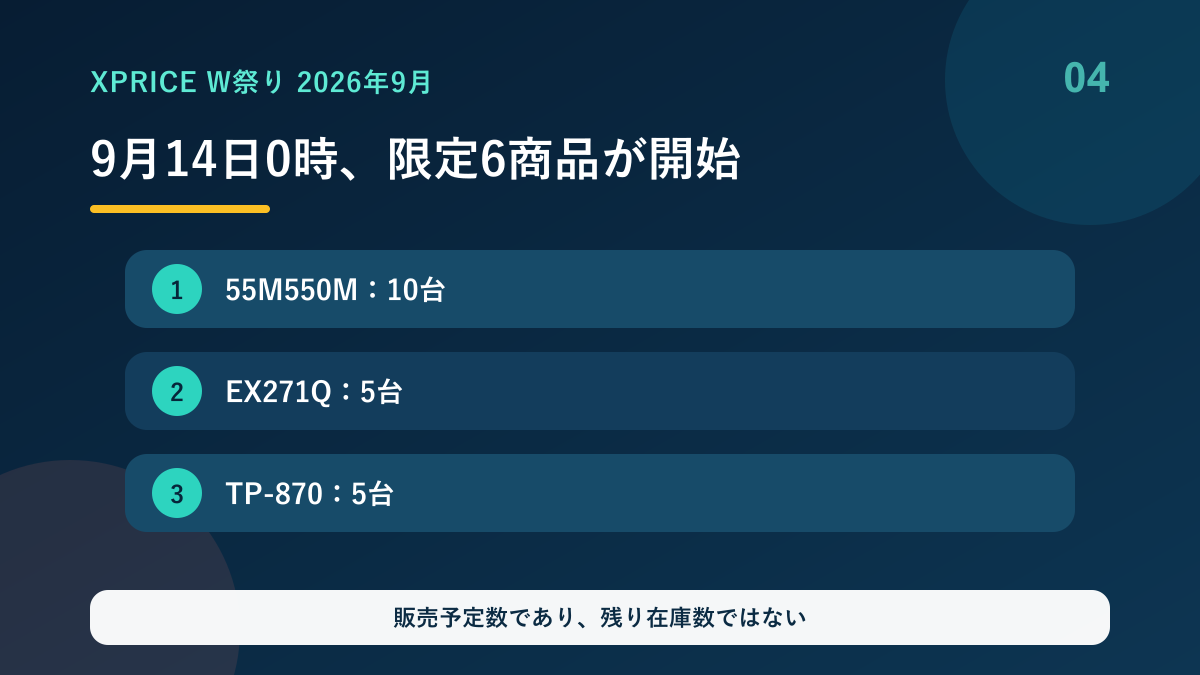 9月14日0時開始の数量限定6商品