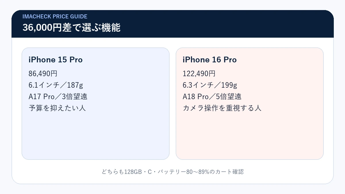 iPhone 15 Proと16 Proの価格差・画面・重量・望遠比較