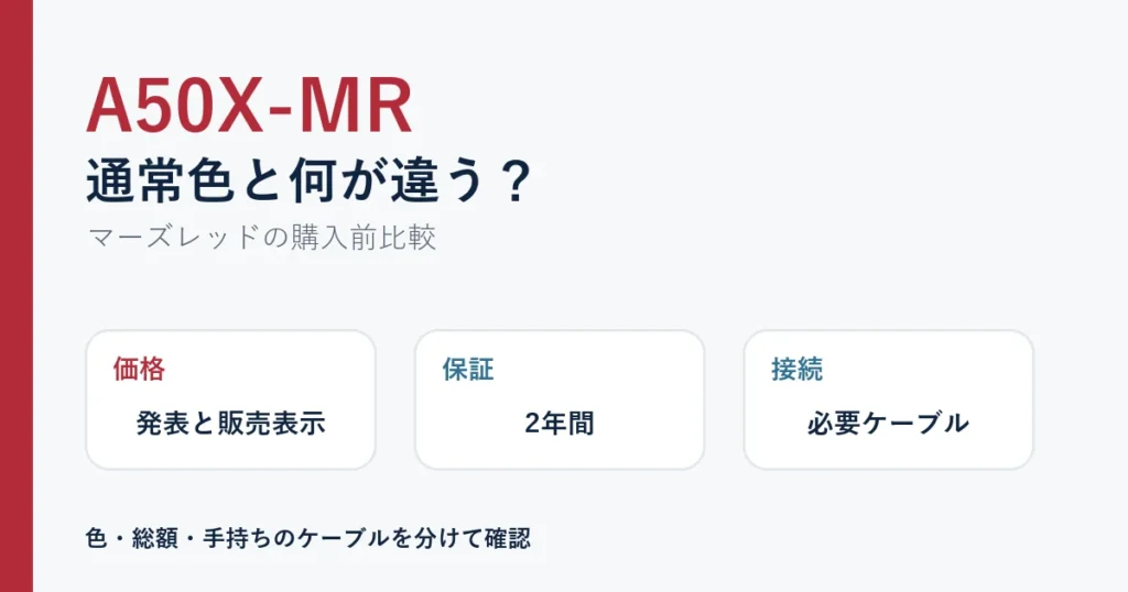 A50X-MRと通常色の価格・保証・接続準備を比較