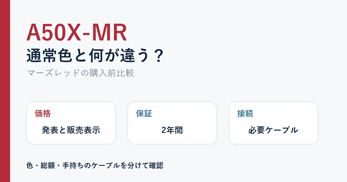 A50X-MRと通常色の価格・保証・接続準備を比較