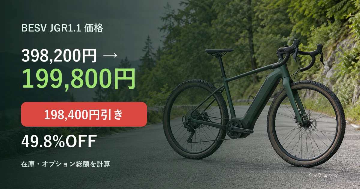 BESV JGR1.1の価格が398,200円から199,800円になることを示すイメージ