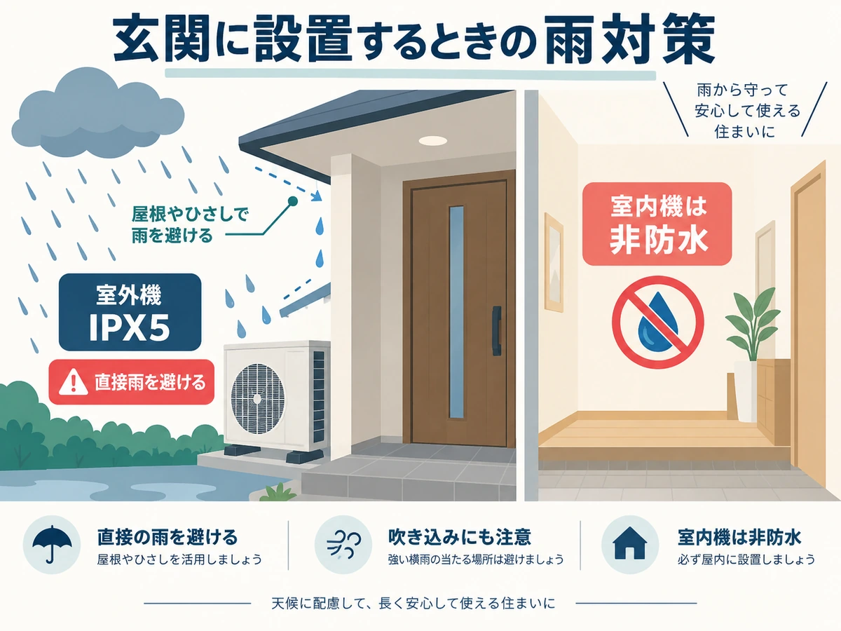 FACEY 25Dを玄関へ設置するときの雨対策確認