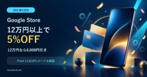 Google Storeで12万円以上が5%OFFになり12万円なら6,000円引きと示すイメージ
