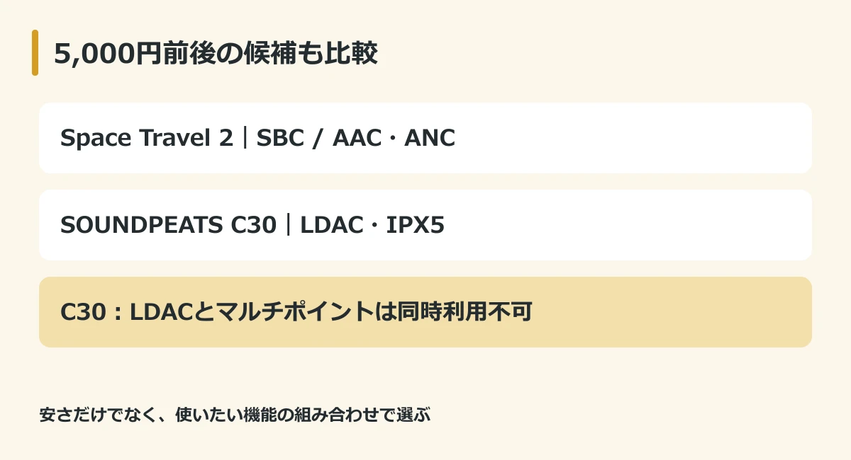 Space Travel 2とSOUNDPEATS C30の安価な候補の比較