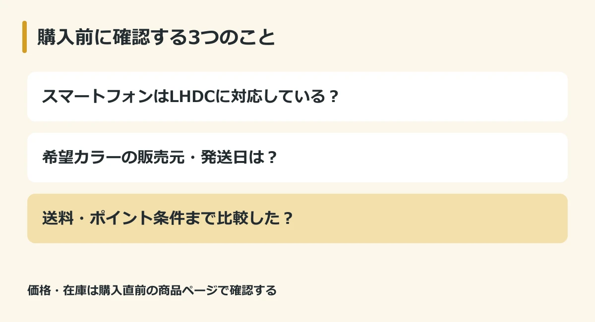 Pudding購入前に対応端末、販売元、送料を確認する図