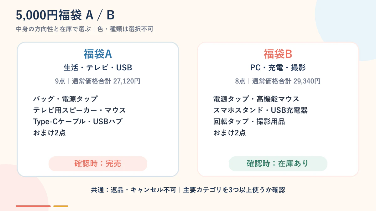 サンワダイレクト創業祭2026福袋AとBの中身比較