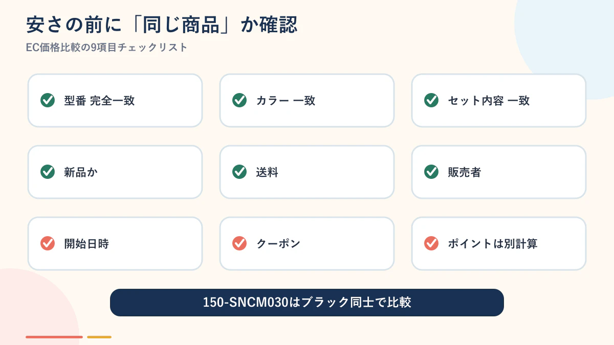 EC価格比較で同一型番を確認するチェックリスト