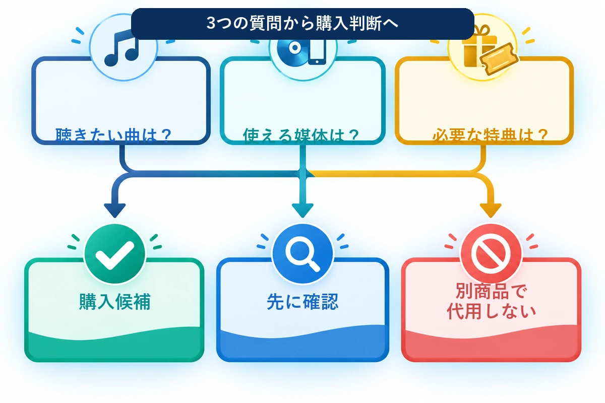 FF14サントラの収録曲・再生環境・特典条件から購入を判断するチェック図
