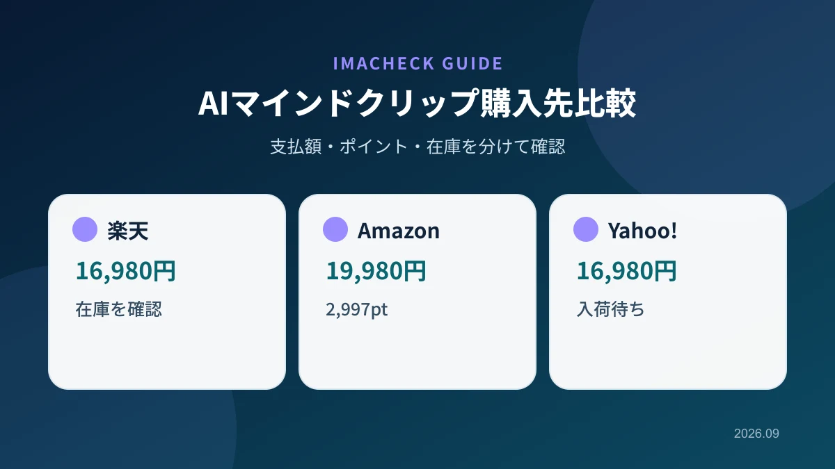 AIマインドクリップの楽天AmazonYahoo価格と在庫比較