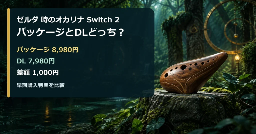 ゼルダの伝説 時のオカリナSwitch 2版のパッケージ8,980円とDL7,980円の比較